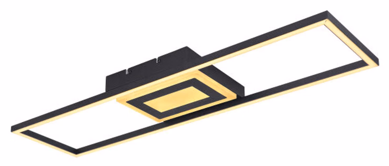 Plafoniera Globo Lighting metallo nero opaco, plastica opale, acrilico bianco, 3 livelli tramite interruttore a parete: esterno - interno - entrambi, LxLxH: 810x210x50mm, incl. LED 30W 230V, sorgente 3650lm, potenza 1100lm, 3000K