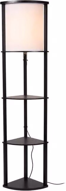 Lampada da terra scandinava MENNO Lucide in metallo e legno, colore nero e beige, con paralume in tessuto cilindrico, attacco E27, dimmerabile, H: 162.3 cm – 1