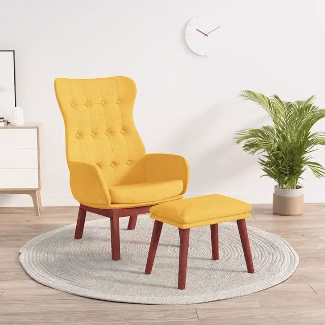 Poltrona Relax con Poggiapiedi vidaXL in Tessuto Giallo con Struttura in Metallo e Legno in Stile Mid-Century