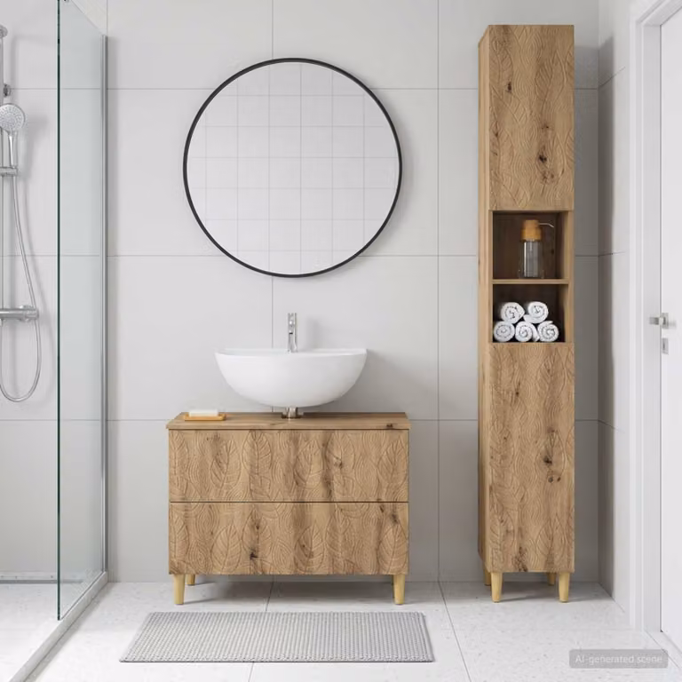 Set di mobili da bagno vidaXL DELFT composto da 2 pezzi in legno marrone con armadio alto e mobile sottolavabo moderno