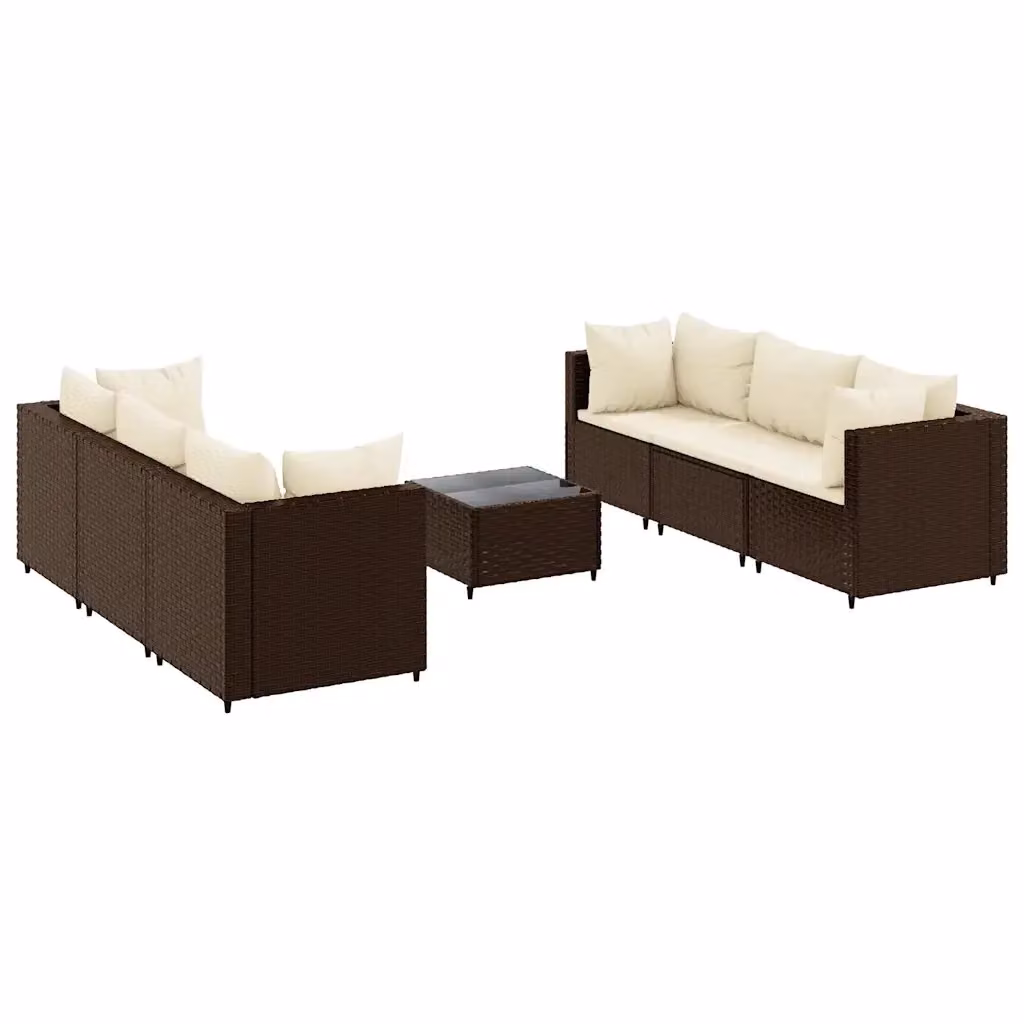 vidaXL Set Divani da Giardino 7 pz a Forma L con Cuscini Marrone e Bianco in Polyrattan e Acciaio – 2