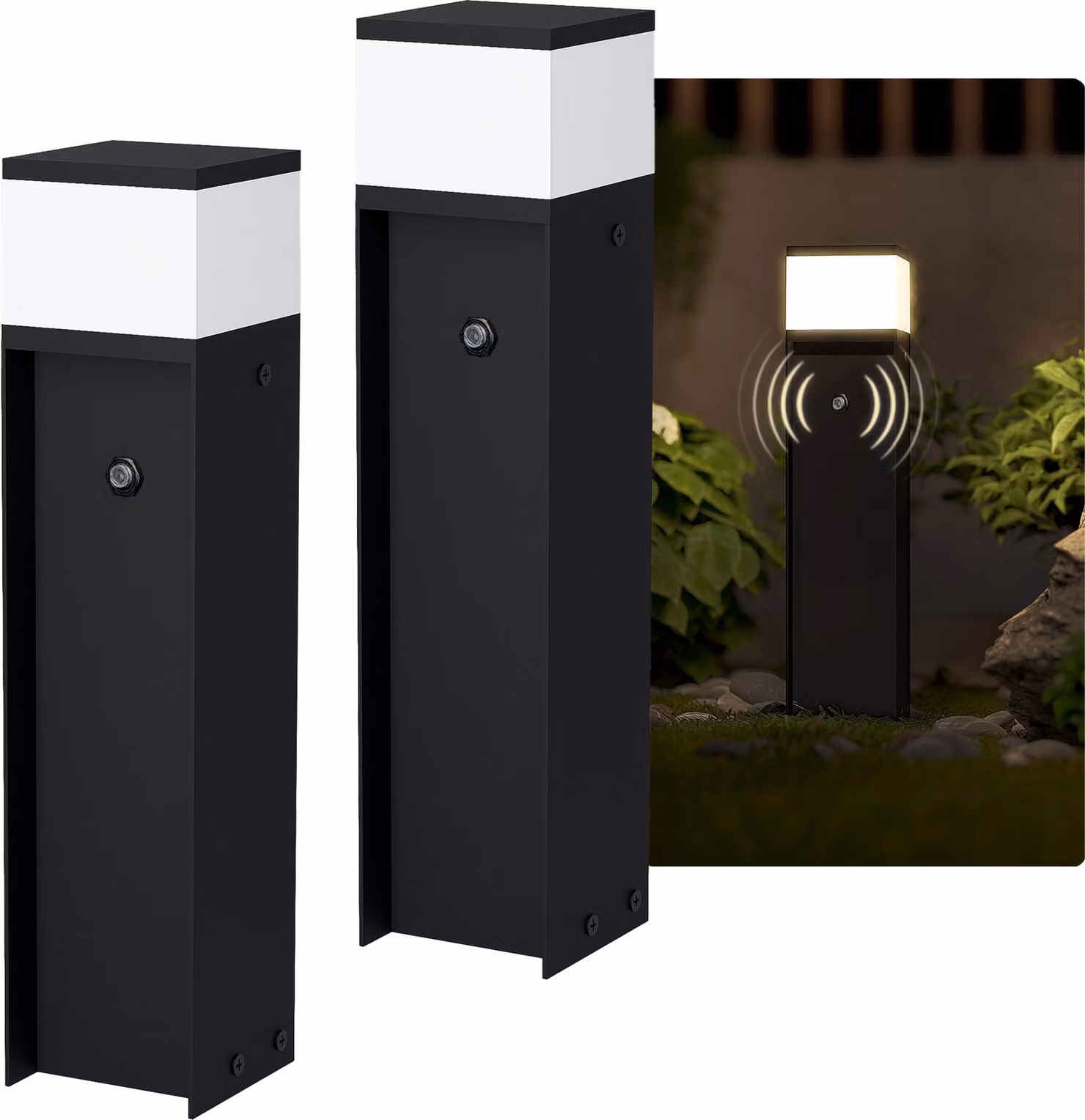 SSC-LUXon 2 pezzi colonna luminosa ZAVO con interruttore crepuscolare IP44 nero - bitta da terra lampada da esterno montante 230V