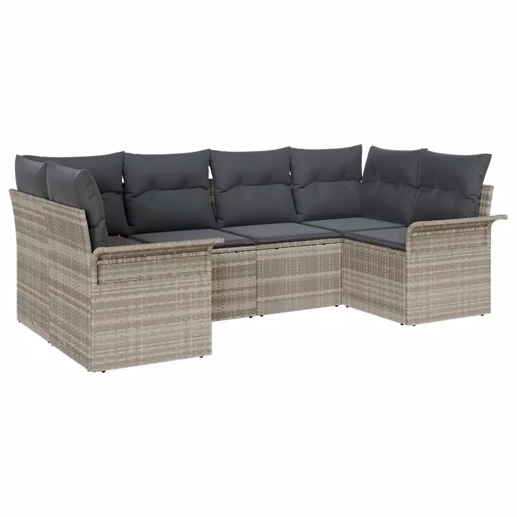 Set Divano da Giardino a L vidaXL 6 pz Grigio con Cuscini in Rattan e Acciaio – 2