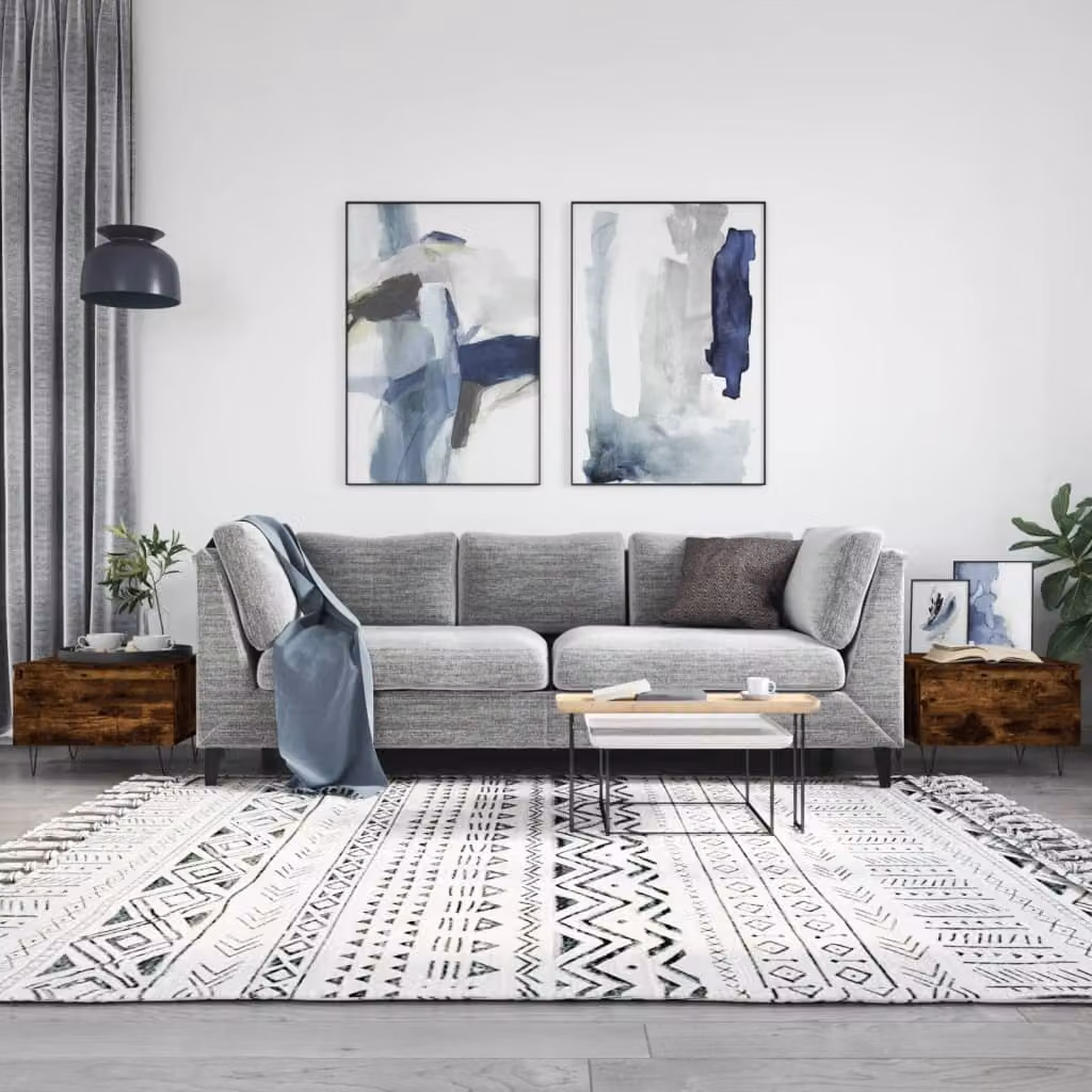 Set di 2 tavolini da salotto moderni vidaXL in legno e metallo, colore rovere fumo, L/P/H: 50 x 46 x 35 cm