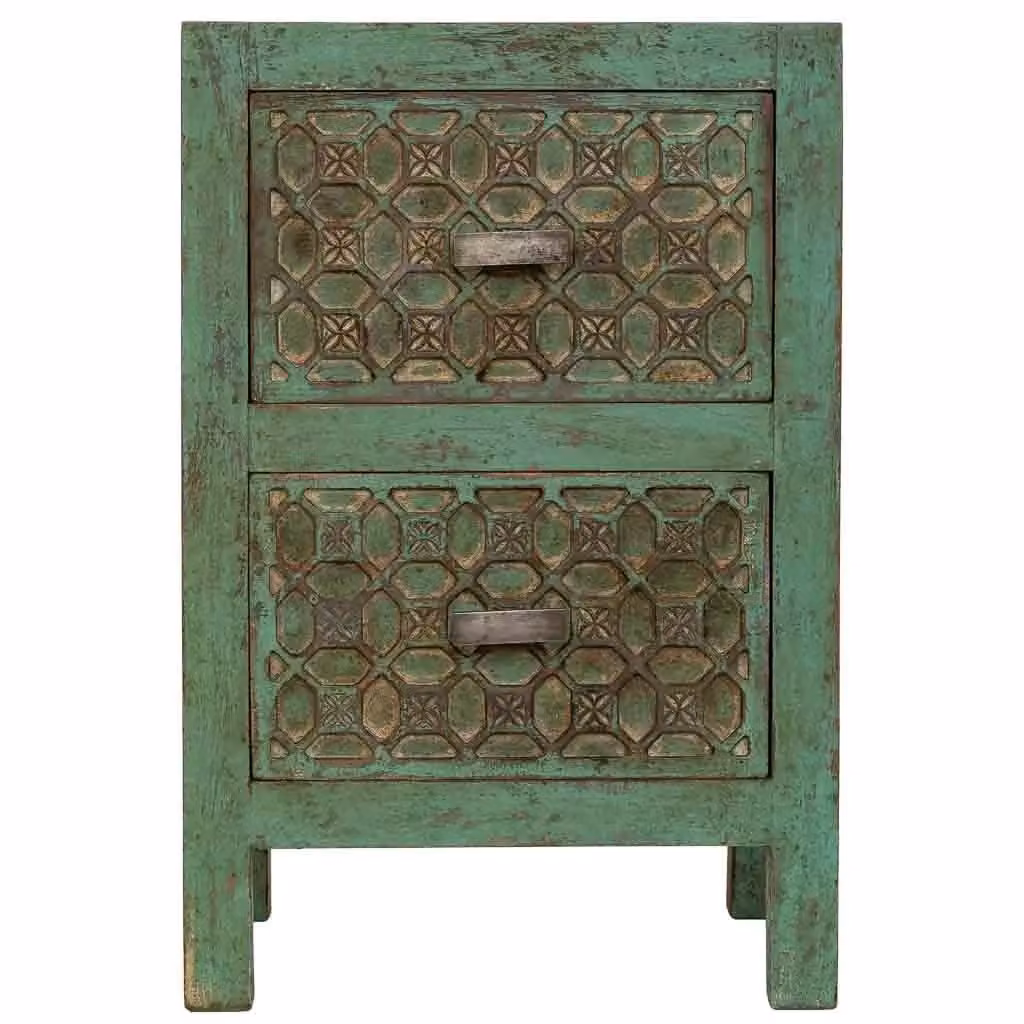 Comodino artigianale in legno di mango Wanderlust Deco stile boho geometrico verde turchese e oro L 45 cm, P 35 cm, H 60 cm – 2