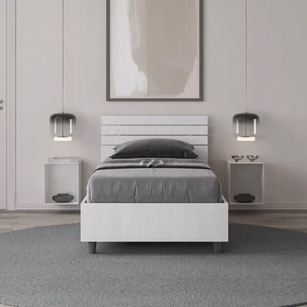 Letto singolo Ankel con testata dritta e doghe, colore bianco frassino, L 80 cm x P 190 cm – 2
