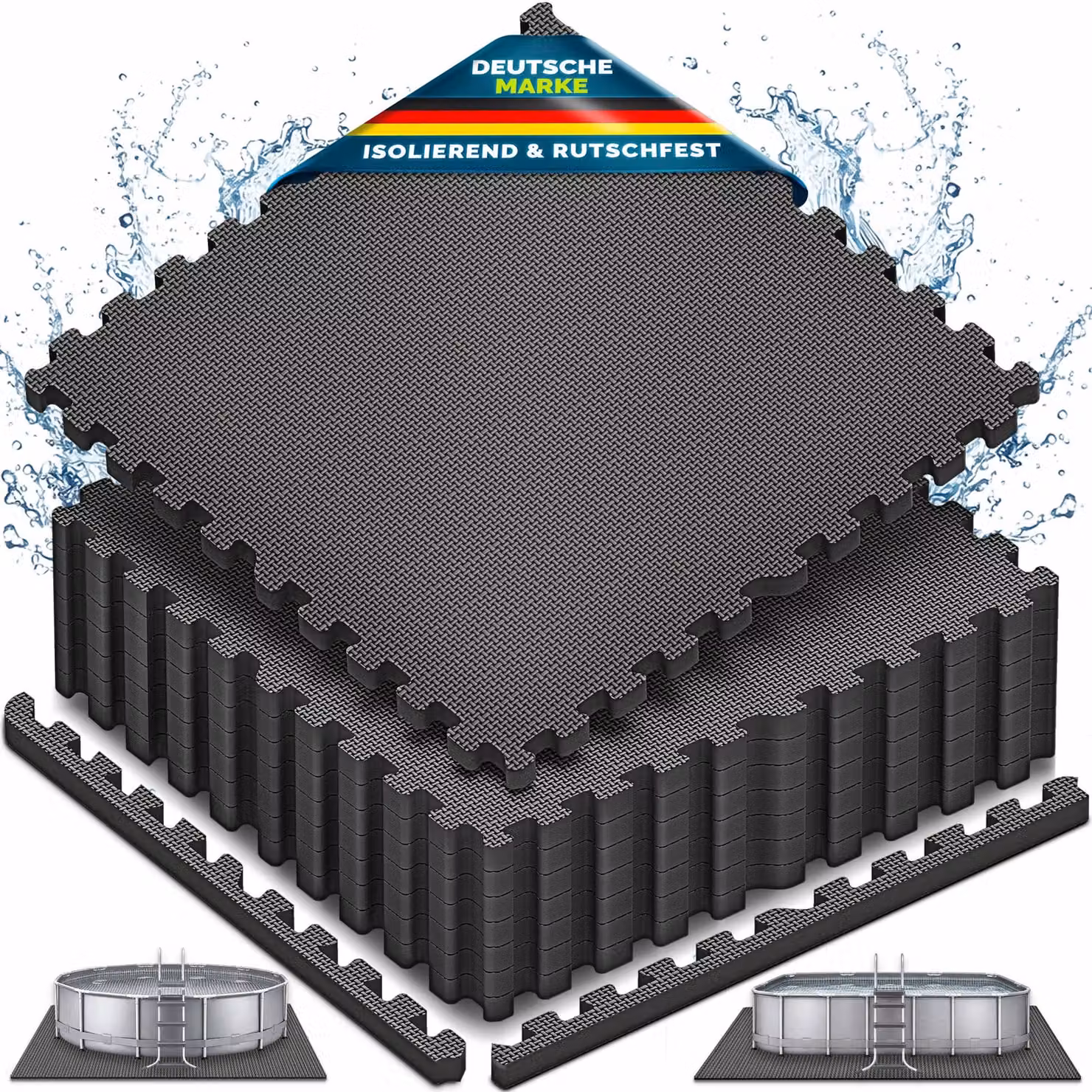 Tappetino protettivo per piscina tillvex® - 32 pezzi da 62,5 x 62,5 cm | Tappetino di base da 1 cm di spessore per piscine, vasche per bambini e vasche idromassaggio | Tappetino per piscina e per esterni | Tappetini protettivi per piscina con proprietà te
