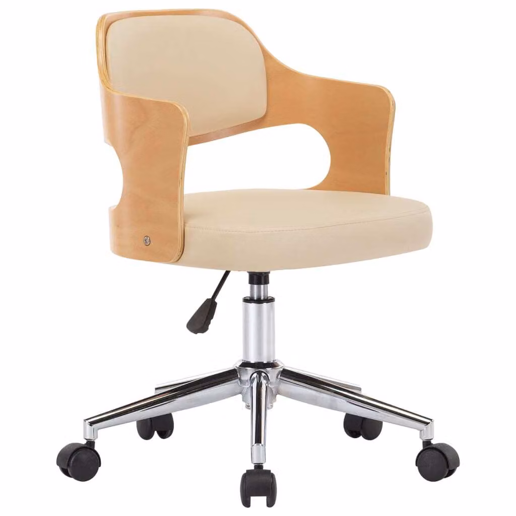 Sedia da Ufficio Girevole Crema in Legno Piegato e Pelle finta