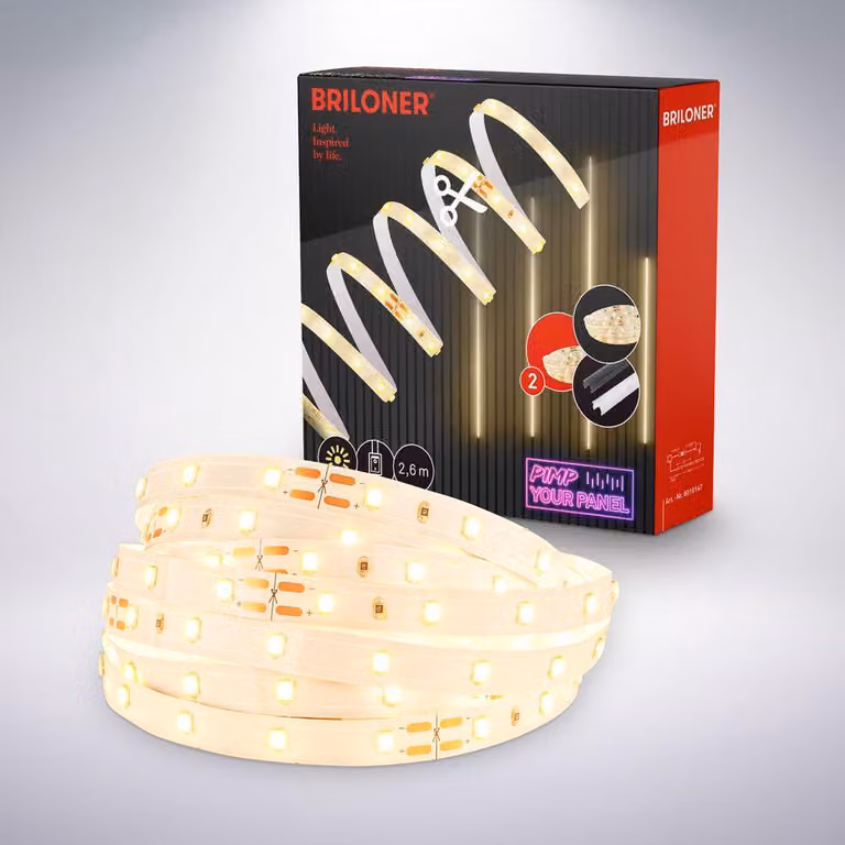 Briloner Pimp your Panel, set di estensione Striscia LED 2,6 m, bianco caldo, on/off