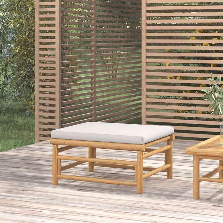 vidaXL Poggiapiedi da Giardino in Legno di Bambù con Cuscino Grigio