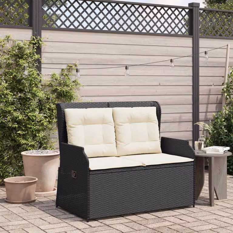 Panchina da giardino moderna vidaXL in rattan e metallo con braccioli, colore nero e beige