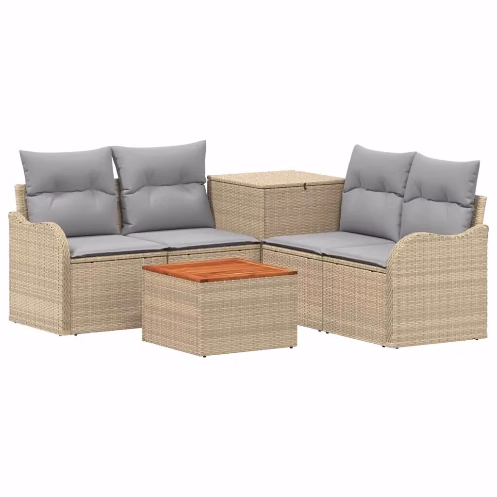 Set di mobili da giardino vidaXL composto da 6 pezzi con divano a 2 posti, elemento angolare, tavolino da caffè e pouf in stile moderno, colore beige e grigio con struttura in metallo e cuscini inclusi – 2