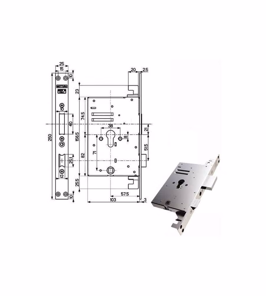 Serratura Infilare Ferro Triplice 89B75 Mottura