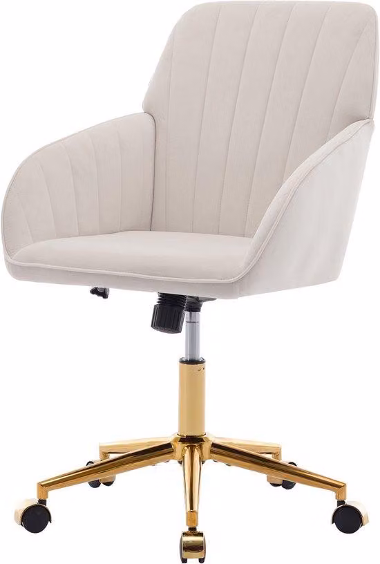 Sedia da ufficio ergonomica – Con schienale regolabile in altezza – Base girevole a 360° con cinque rotelle – Seduta imbottita – Ideale per uffici, camere da letto e studi – Colore: bianco