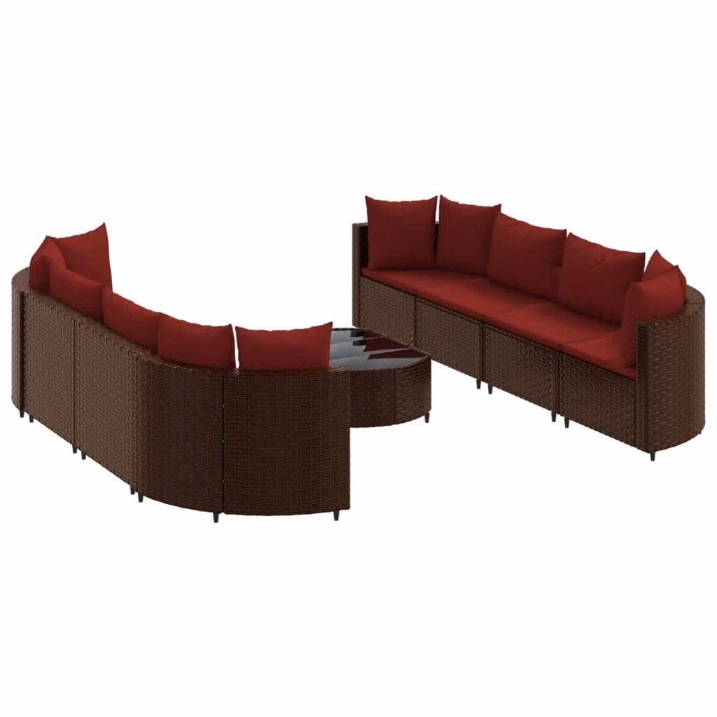 Set Divani da Giardino 9pz con Cuscini Marrone in Polyrattan