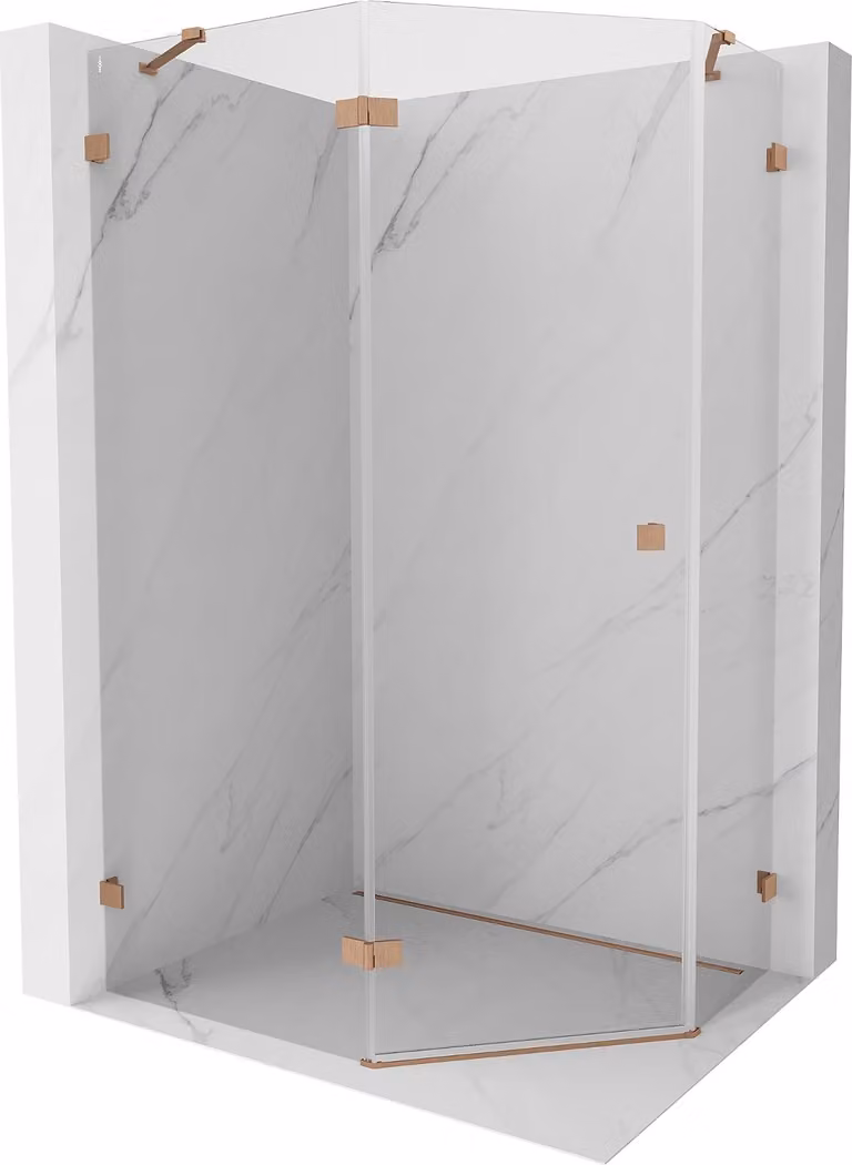 Mexen Lunar cabina doccia pentagonale ribaltabile sinistra 100 x 80 cm, trasparente, rame spazzolato - 831-100L-080P-65-00-L