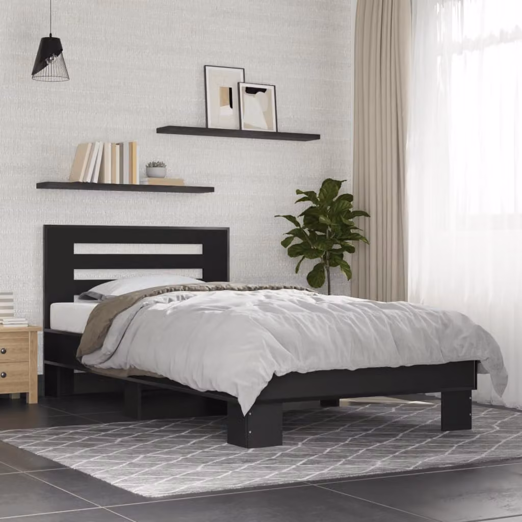 Giroletto vidaXL Nero in Metallo e Legno Multistrato, L 75 cm x P 190 cm