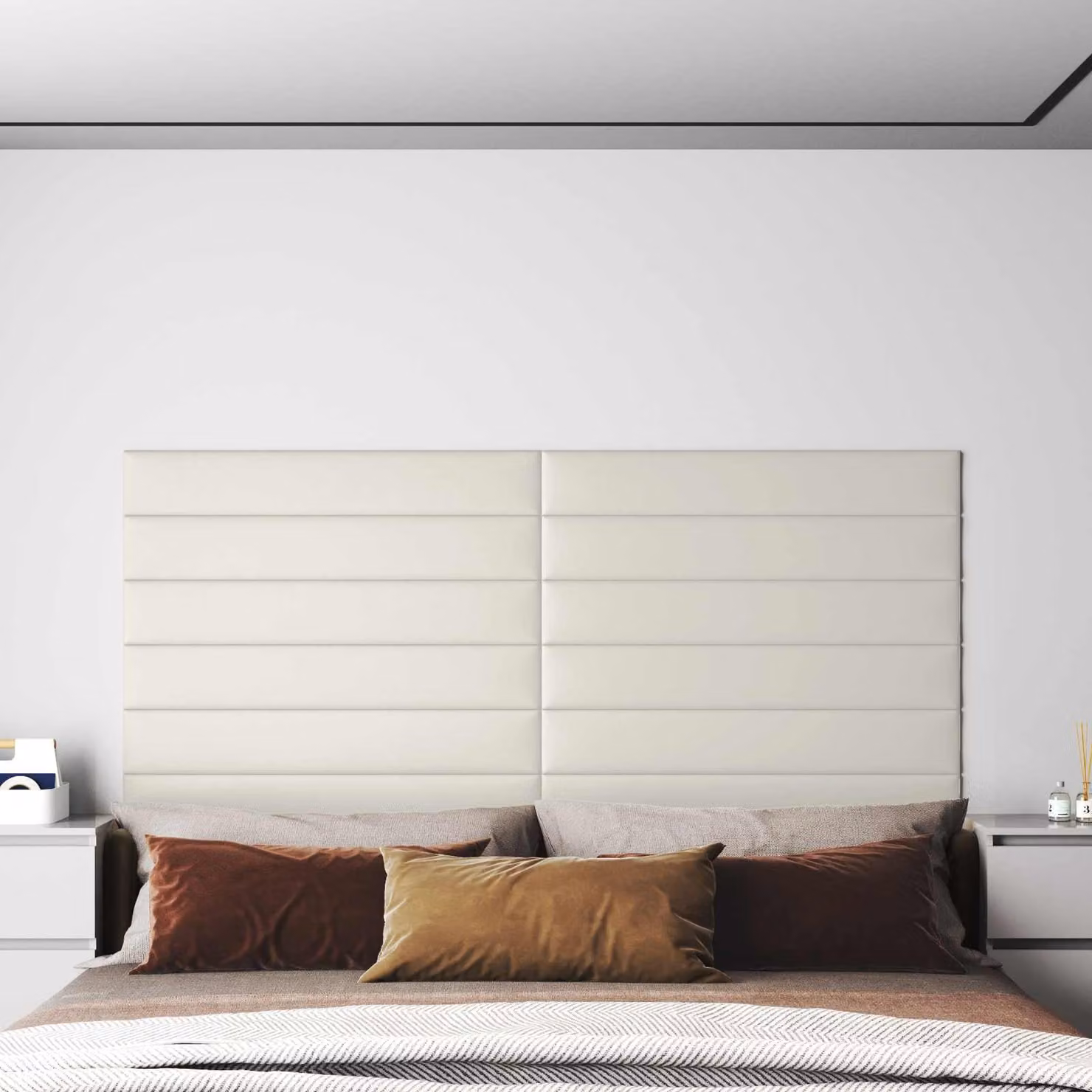 Set di 12 pannelli imbottiti per testiera da letto vidaXL in velluto beige da montare a parete