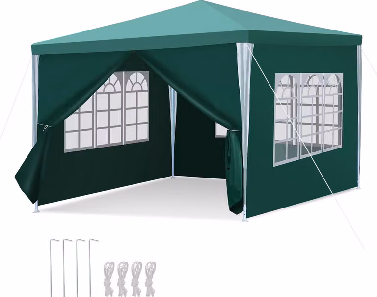 Tenda da giardino verde 3x3 metri, modello "Ikodm", ideale per feste e campeggio, con pannelli laterali
