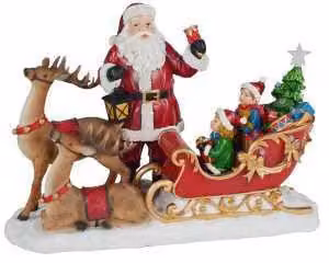 Pupazzo Babbo Natale con renna e slitta in resina con LED di GIORDANOSHOP, rosso e multicolore, L: 38,5 cm, P: 17,5 cm, H: 27 cm – 2