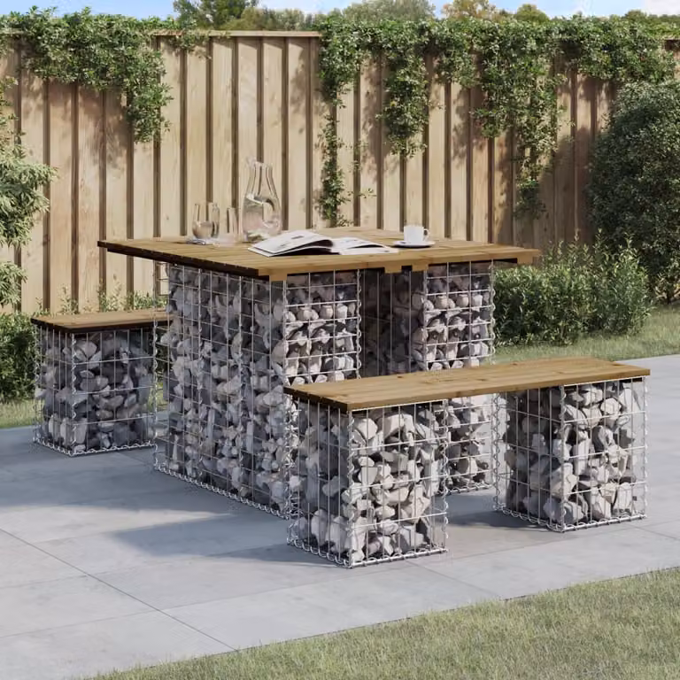 vidaXL Tavolo da giardino in design gabbione in legno di pino impregnato marrone L/P/H: 100 x 102 x 72 cm