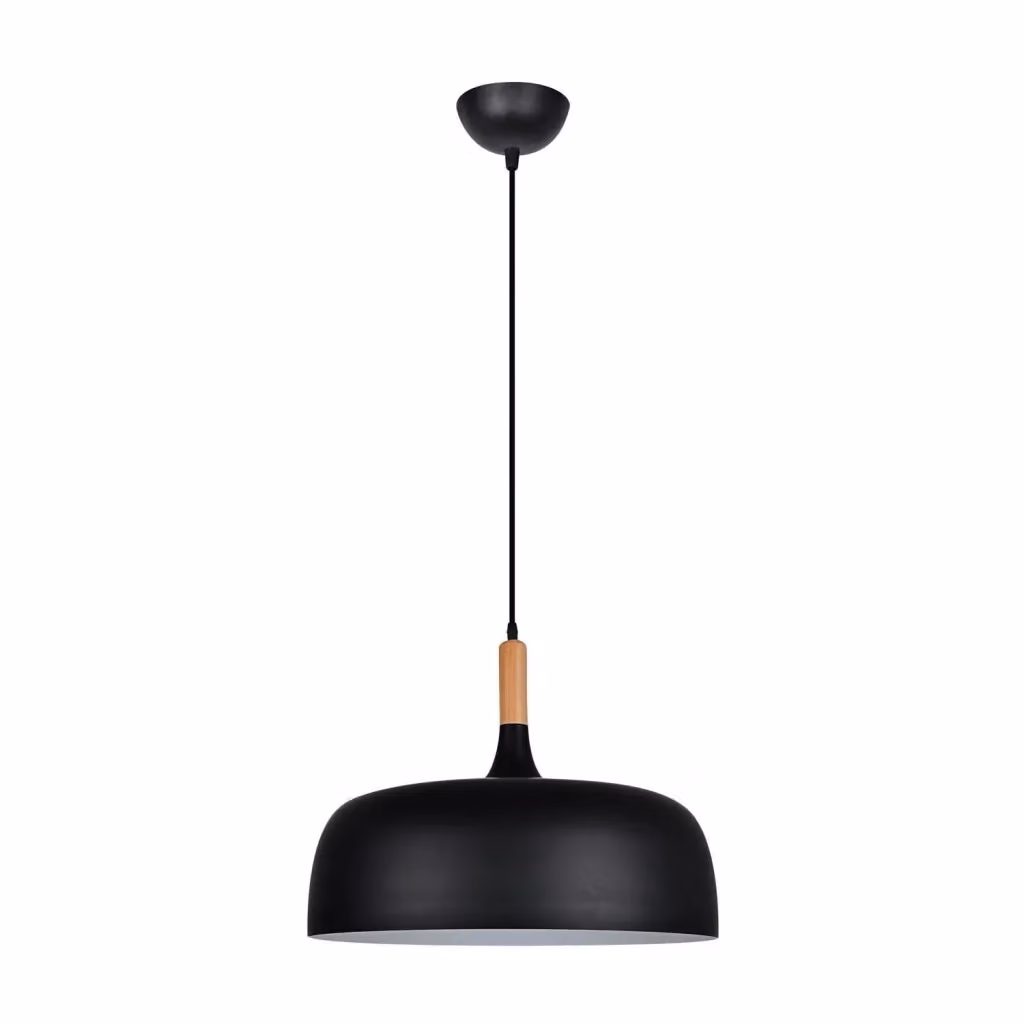 Lampada a sospensione LÚZETE Leah in alluminio e legno, colore nero, diametro 48 cm – 2