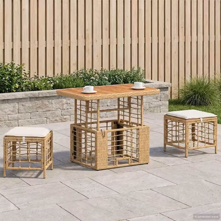 Maison Exclusive - Set da pranzo per esterno, 3 pezzi, colori: naturale e bianco