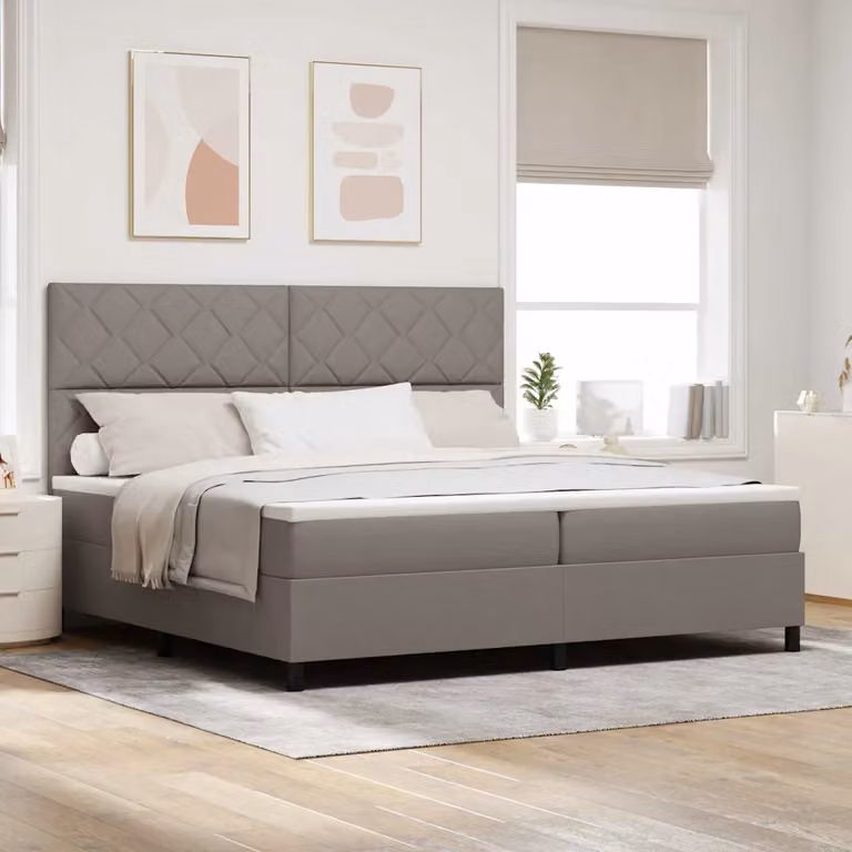 Letto a molle con testiera Talpa vidaXL in tessuto beige o grigio L: 200 cm, P: 200 cm, H: 203 cm