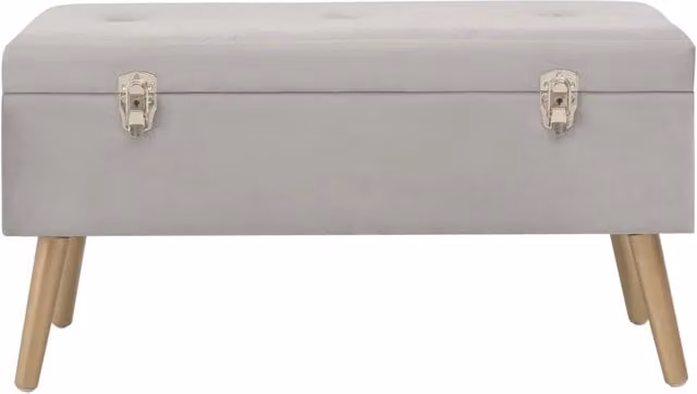 Panca con Vano Portaoggetti in Velluto Grigio e Oro L: 80 cm, H: 42 cm, P: 34 cm