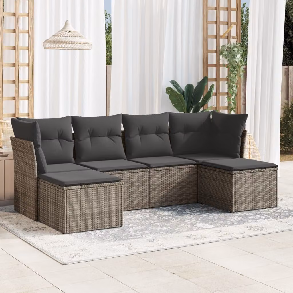 Set Divano da Giardino vidaXL 6 pz a L con Cuscini Grigio in Polyrattan e Acciaio – 1