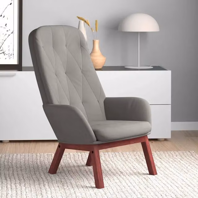Poltrona Relax Moderna in Velluto Grigio con Braccioli e Struttura in Legno e Metallo – 1