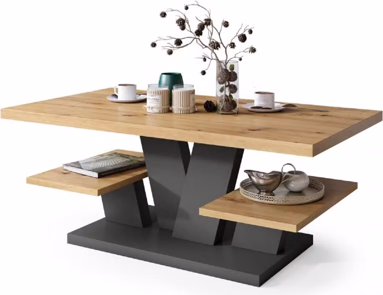 All4All Tavolino Valerio, tavolino da salotto, tavolino da caffè, tavolino con ripiani, tavolino da pranzo, coffee table, 110x60 cm, Artisan+ Antracite