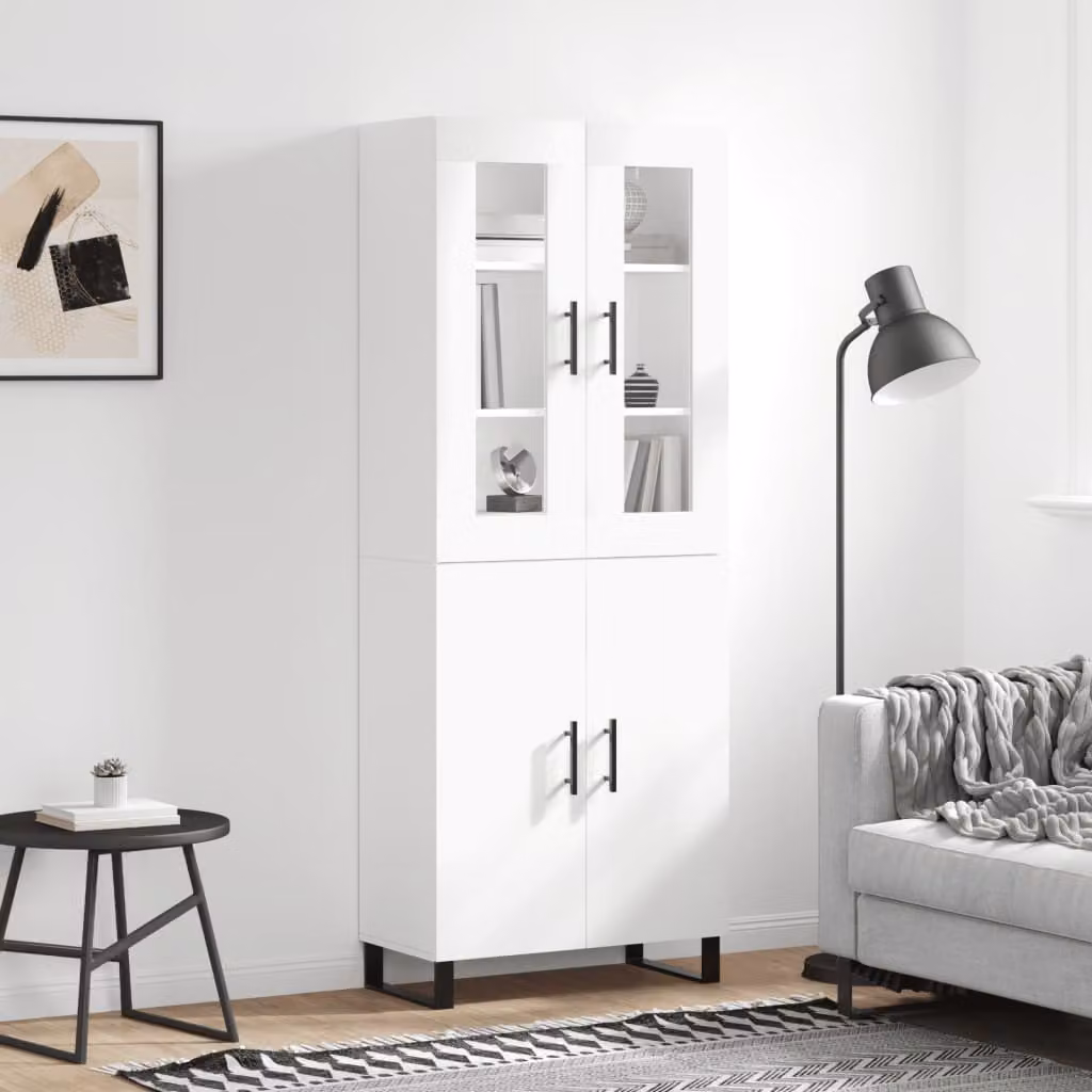 vidaXL Credenza Moderna Bianca con Ante in Vetro e Ripiani Interni L: 69,5 cm, P: 34 cm, H: 180 cm