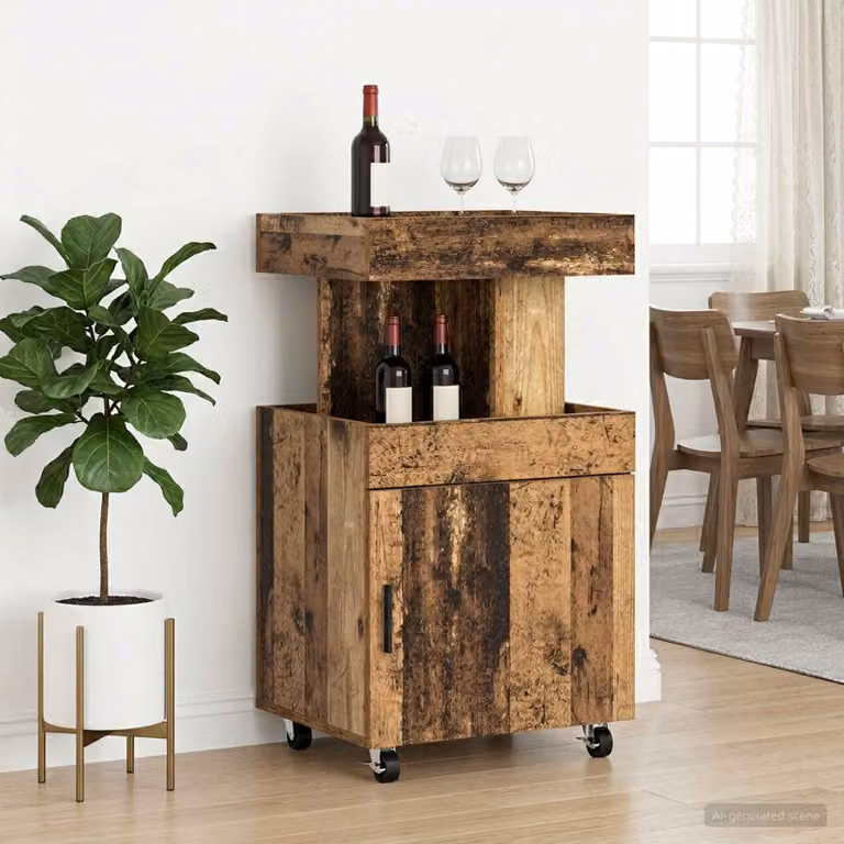 Carrello da bar vidaXL in legno e MDF marrone con ruote L 50 cm x P 41 cm x H 89 cm