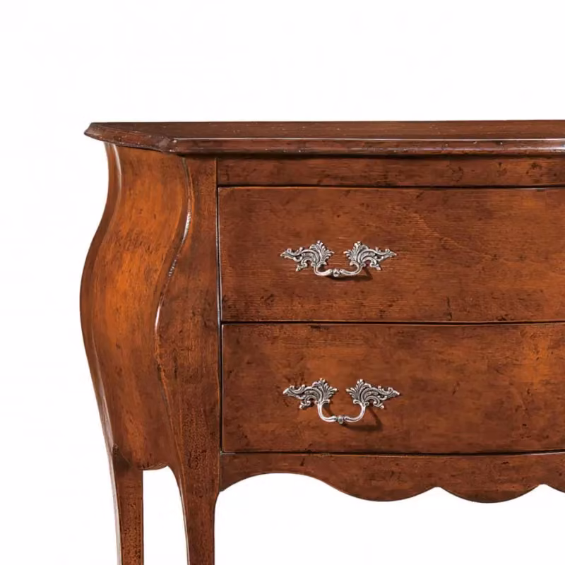Cassettiera bombata classica con 2 cassetti in legno Mobili 2G colore noce L: 105 cm, P: 42 cm, H: 85 cm – 2