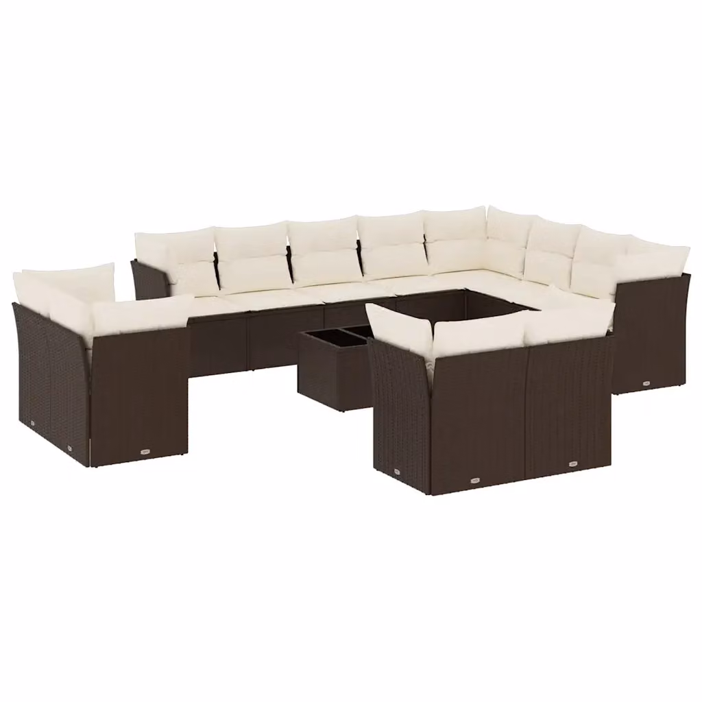 Set di divani da giardino VIDAXL in polyrattan marrone con cuscini, composizione a forma di U da 13 pezzi – 2