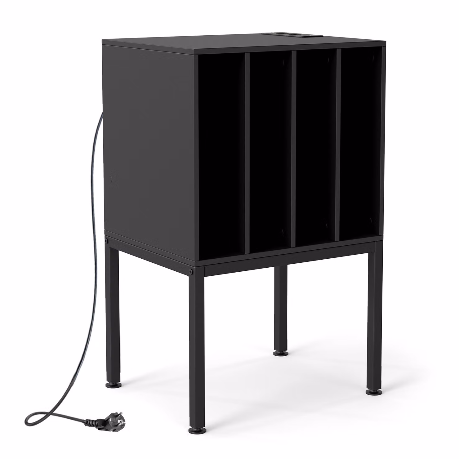 Mobile porta giradischi Costway in legno e metallo nero con 4 scomparti e stazione di ricarica
