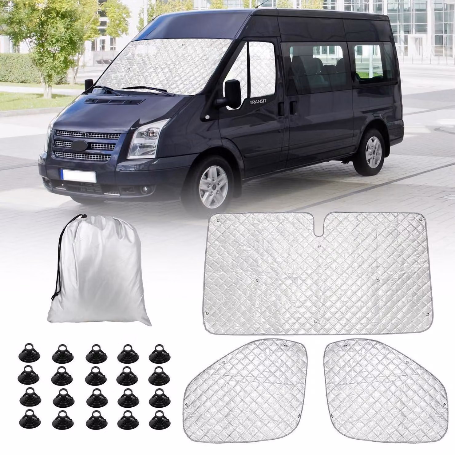 Kit di 3 parasole per parabrezza, compatibile con furgone Ford Transit MK8 dal 2014 al 2024, completo di custodia