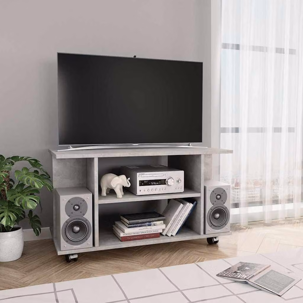 Mobile TV con ruote vidaXL in multistrato e MDF, Grigio Cemento, L 80 cm x P 40 cm x H 45 cm