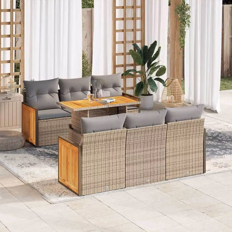 Maison Exclusive - Set Divani da Giardino 7 pz con Cuscini Beige Polyrattan Acacia