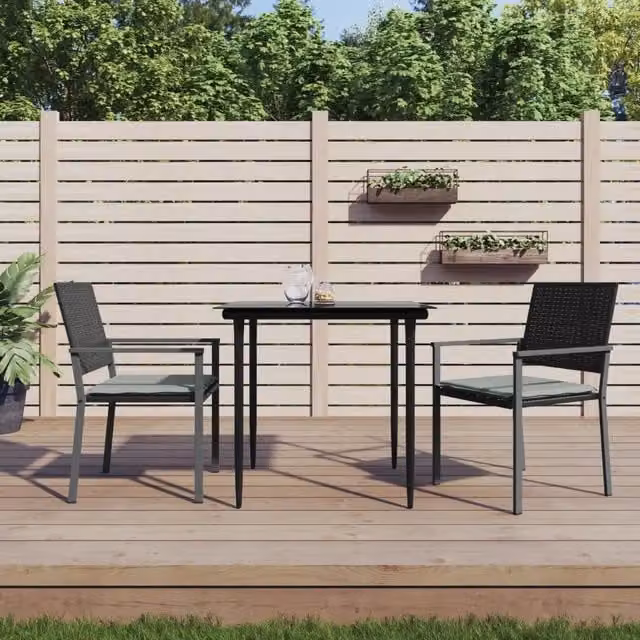 Set Pranzo da Giardino vidaXL in Polyrattan e Acciaio con Tavolo in Vetro e Cuscini, Grigio e Nero – 1