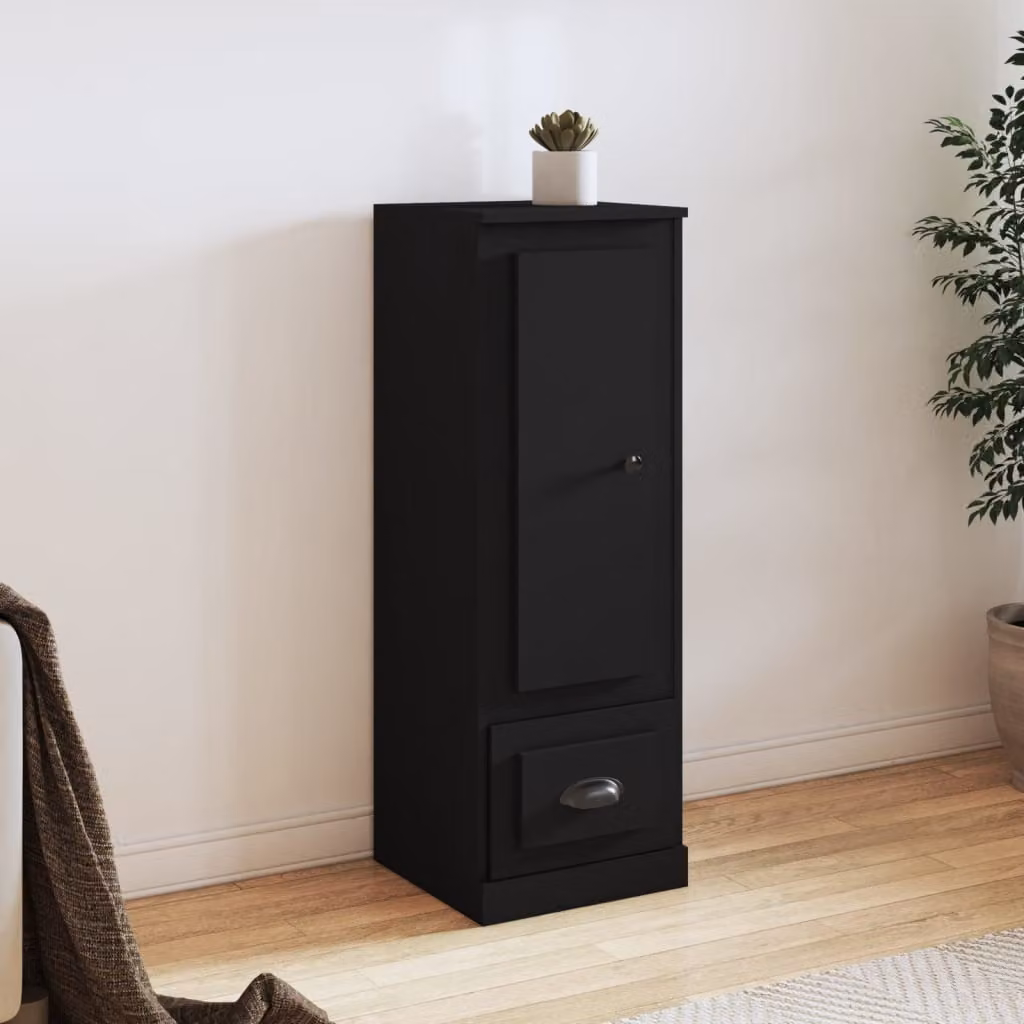 Credenza moderna vidaXL in legno multistrato nera da appendere al muro L/P/H: 36 x 35,5 x 103,5 cm