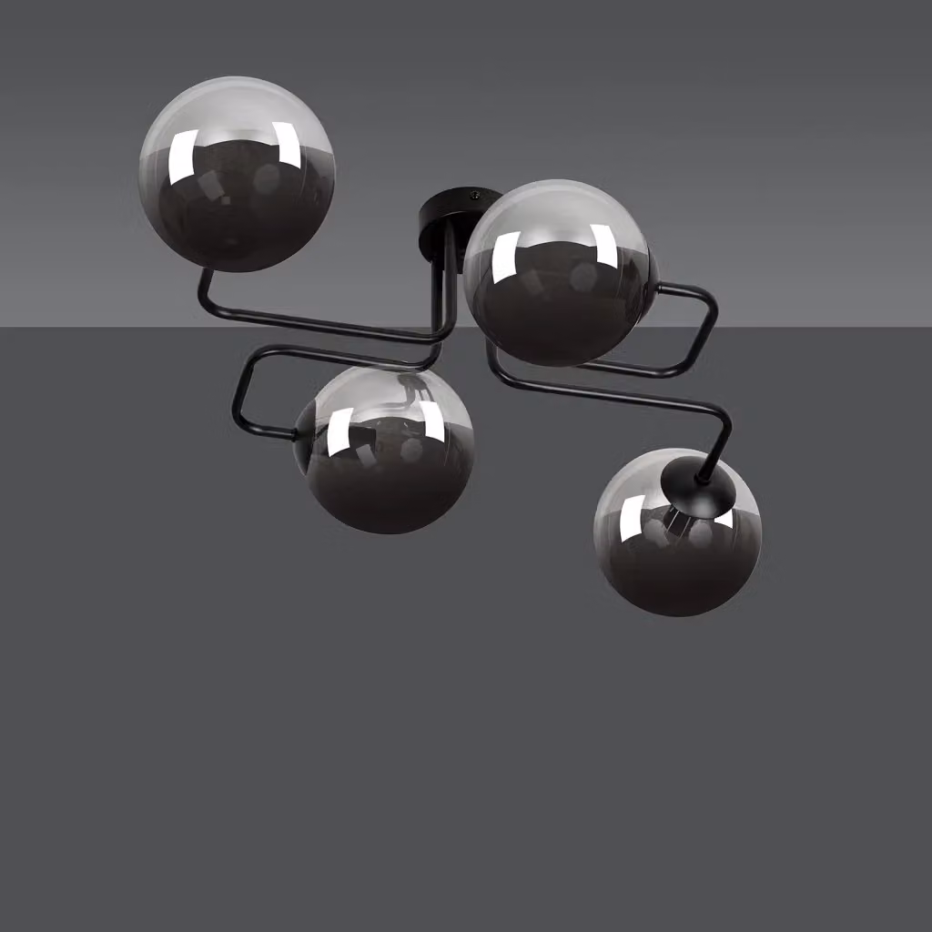 Plafoniera Moderna Luceart-Classic Brandi con 4 Luci in Metallo Nero e Sfere in Vetro Grigio Fumè – 2