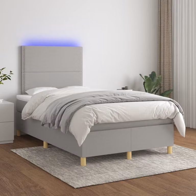 The Living Store Letto a molle con materasso e LED in tessuto grigio chiaro 120x200 cm