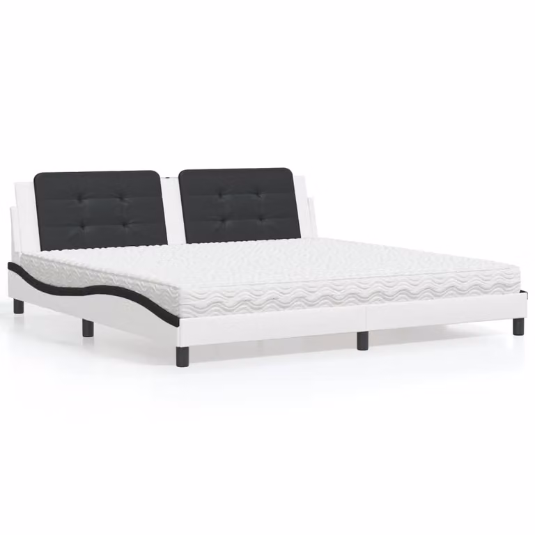 Letto con Materasso Zadar vidaXL Bianco e Nero in Similpelle L/P: 200 x 200 cm