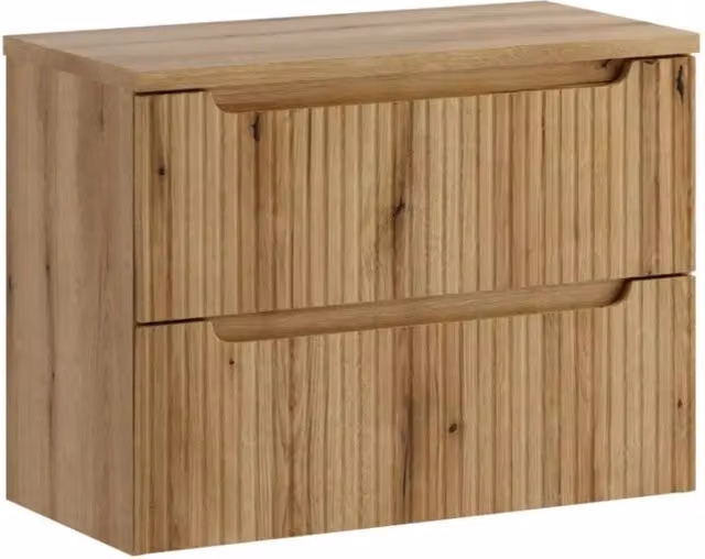 Set da bagno VANO in rovere chiaro 80cm: mobile sottolavabo con cassetti con frontale scanalato + piano per lavabo
