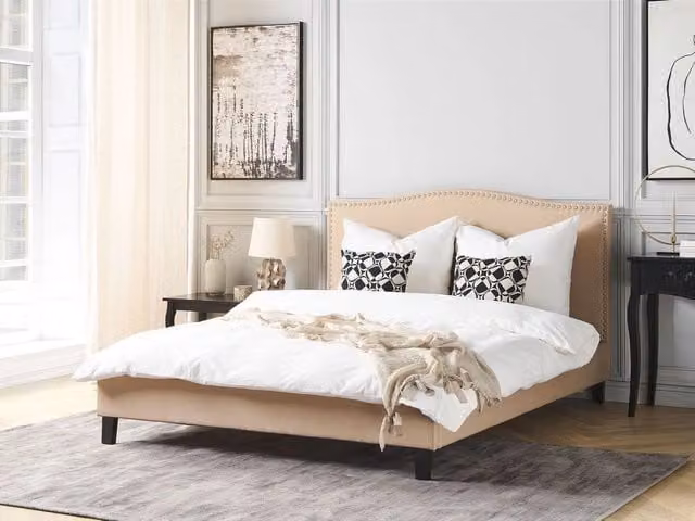 Letto imbottito moderno BELIANI beige con doghe in legno L/P/H: 213 x 180 x 110 cm