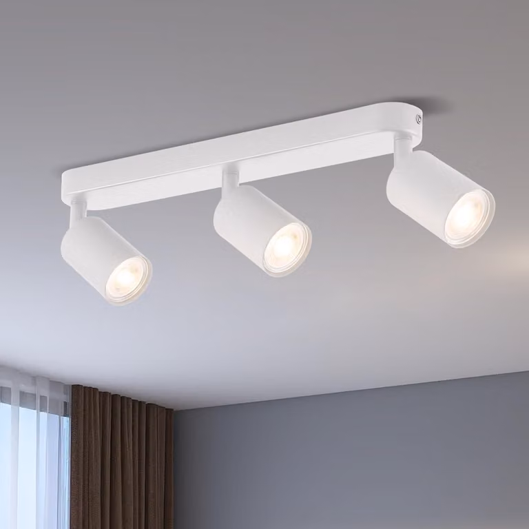 ANWIO Plafoniera a 3 luci, bianca, con LED, orientabile, lampada da soffitto GU10, proiettore a 3 luci, moderna applique da soffitto per cucina, soggiorno (senza lampadine). EUS-EA190811-10-03RW