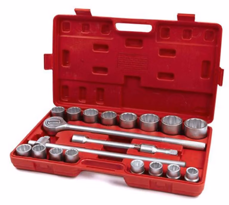 Set bussole bi-esagonali con cricchetto e prolunghe 3/4", 19-50 mm, 20 pezzi Hbm Machines Olanda