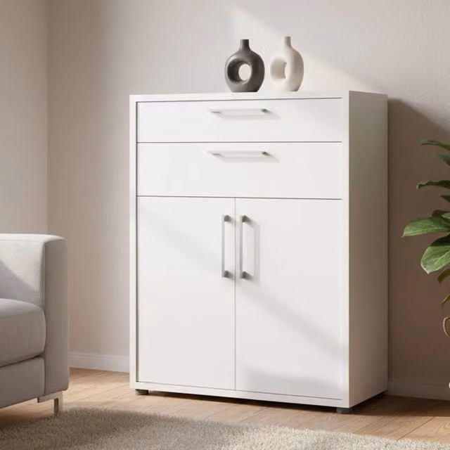 Credenza Agra DMORA, Buffet da soggiorno e madia moderna, Bianco, L: 89 cm, P: 40 cm, H: 113 cm – 1